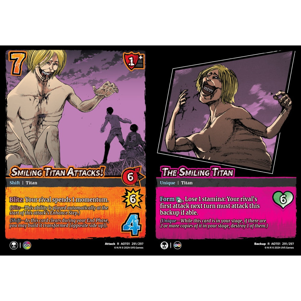 Smiling Titan Attacks!//The Smiling Titan, 291/297, R, UniVersus, Attack on Titan: Battle for Humanity