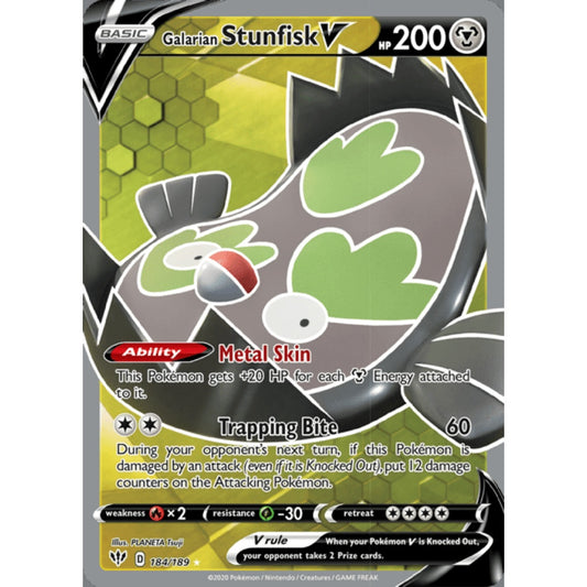Galarian Stunfisk V Full Art 184/189 Pokemon Card Game Darkness Ablaze