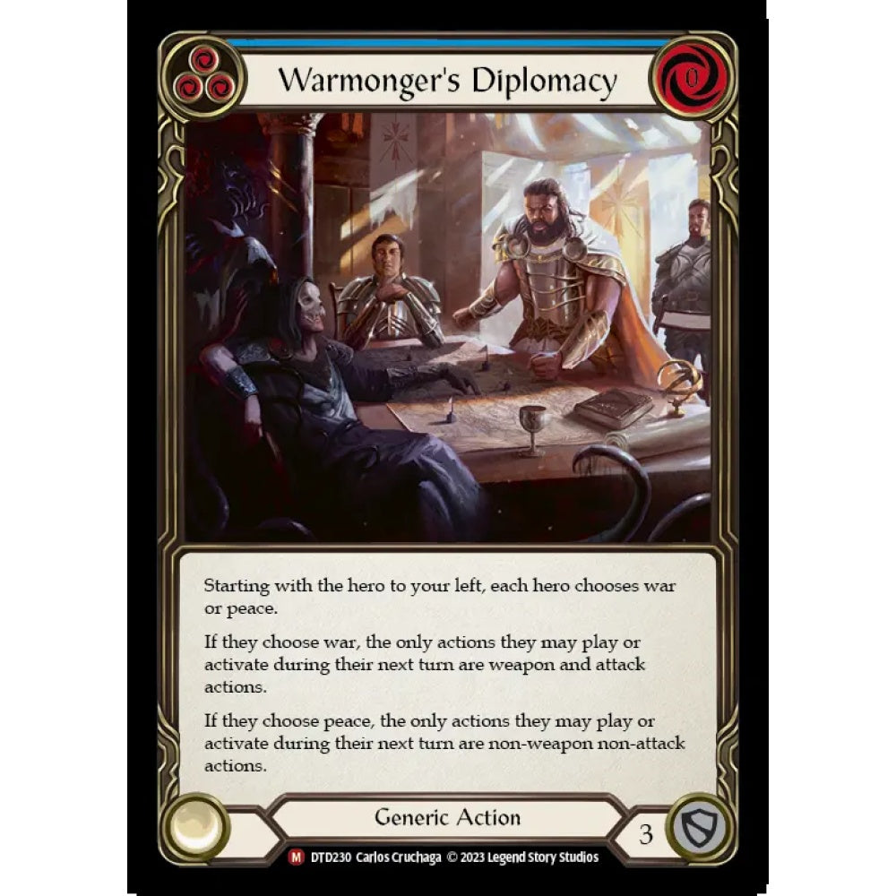 Warmonger's Diplomacy DTD230-RF Majestic Flesh & Blood Trading Card Game Dusk till Dawn in Rainbow Foil Art