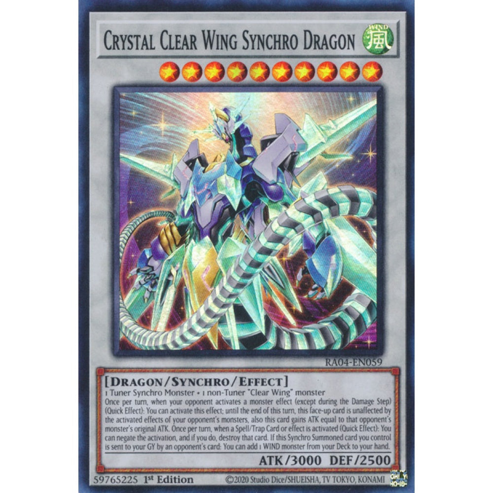 Crystal Clear Wing Synchro Dragon RA04-EN059 Super Super Rare Yu-Gi-Oh Quarter Century Stampede in Art