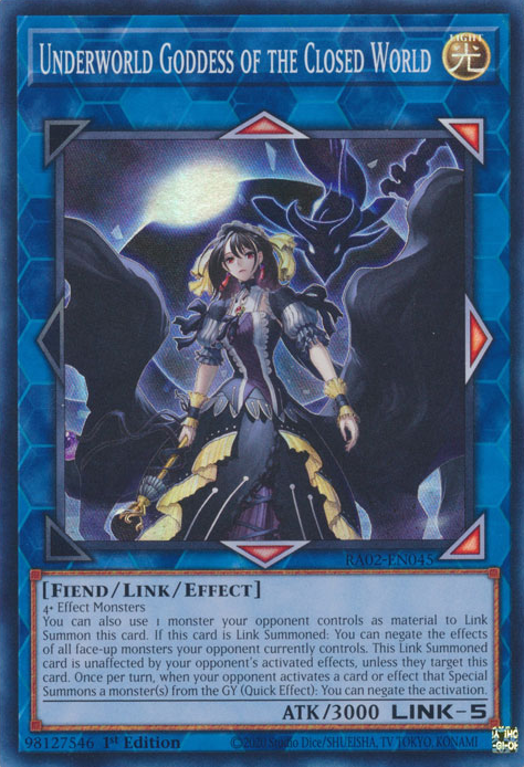 Underworld Goddess of the Closed World MP22-EN028 Prismatic Prismatic Secret Rare Yu-Gi-Oh 2022 Tin of the Pharaoh%27s Gods in Art