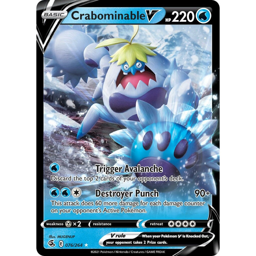 Crabominable V Holo Rare V 076/264 Pokemon Card Game Fusion Strike