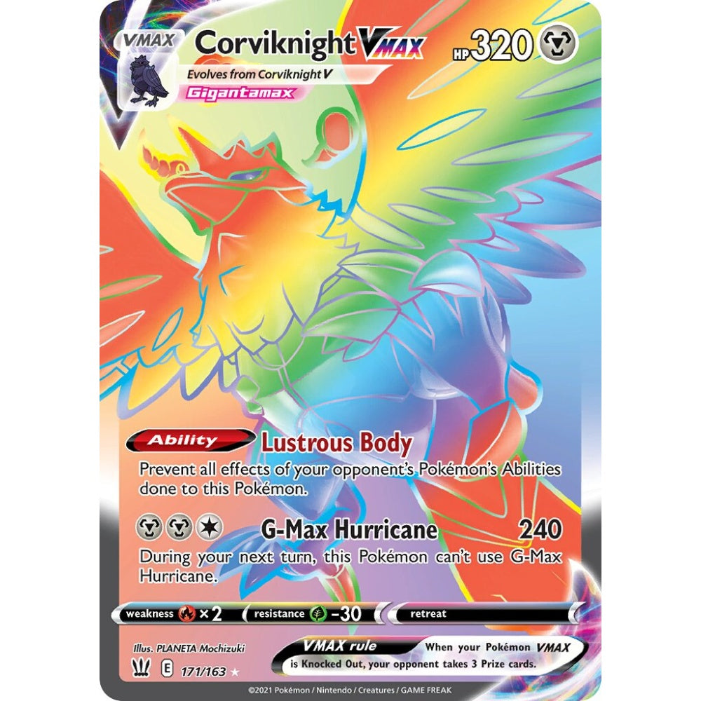 Corviknight VMAX Rare Rainbow 171/163 Pokemon Card Game Battle Styles
