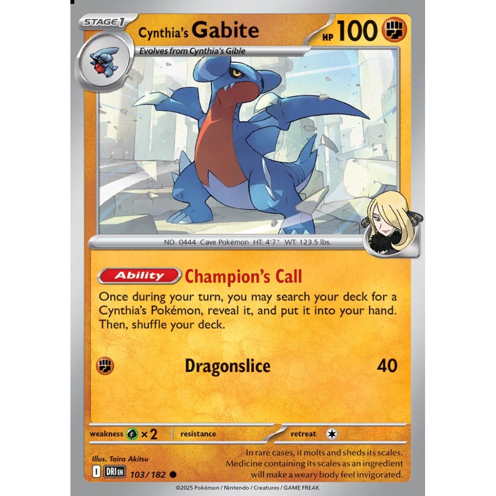 Cynthia's Gabite Common 103/182 Pokemon Card Game Destined Rivals