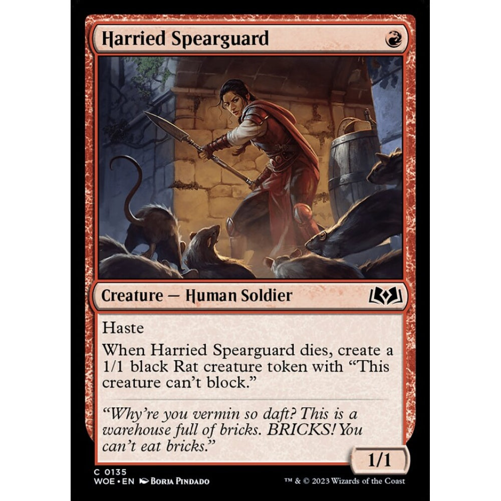 Harried Spearguard, common, 135, Magic the Gathering, Wilds of Eldraine