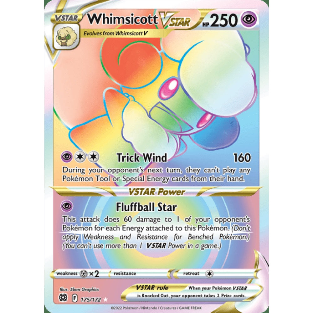 Whimsicott VSTAR Rainbow Rare 175/172 Pokemon Card Game Brilliant Stars