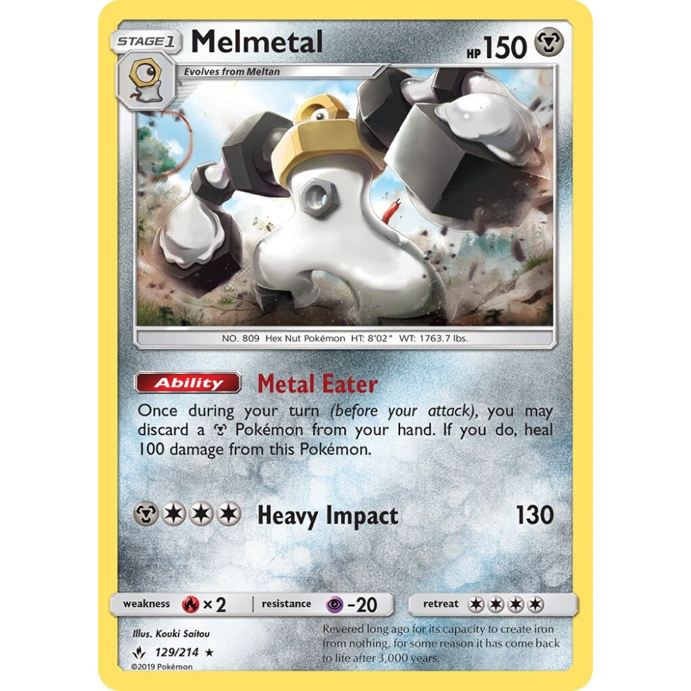 Melmetal Rare Holo 129/214 Pokemon Card Game Unbroken Bonds