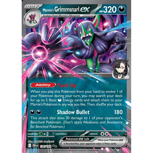 Marnie's Grimmsnarl ex Double Rare 136/182 Pokemon Card Game Destined Rivals