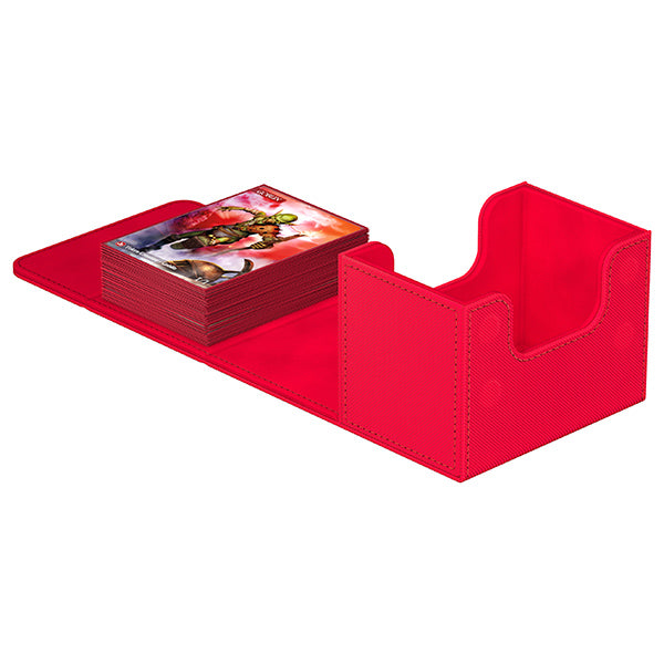 Red card holder with cards on a white background