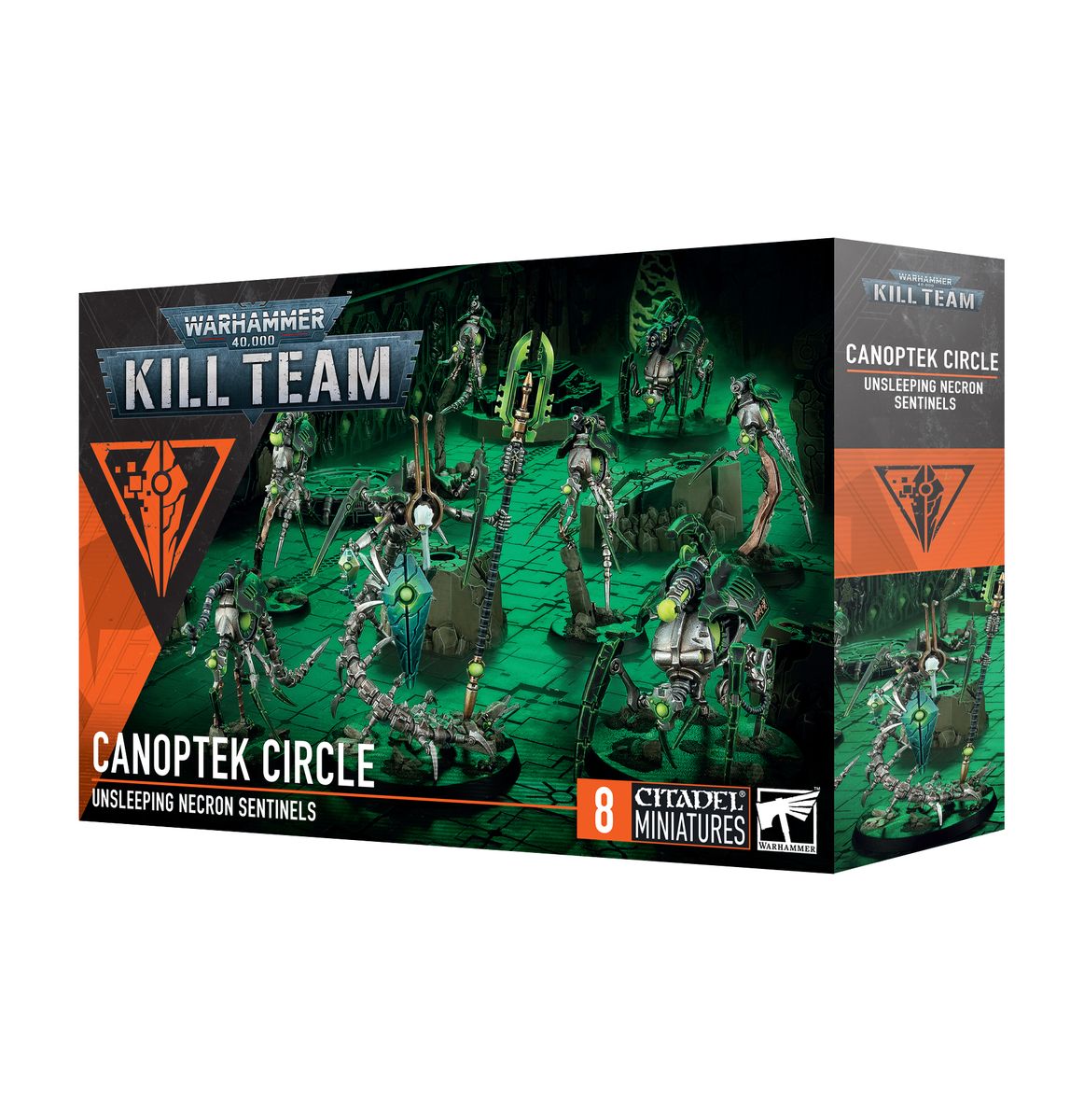 Warhammer 40 Kill Team box depicting Necron Canoptek Circle miniatures
