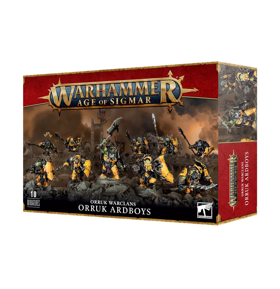 Warhammer Age of Sigmar Orruk Warclans Orruk Ardboys toy set packaging on a white background