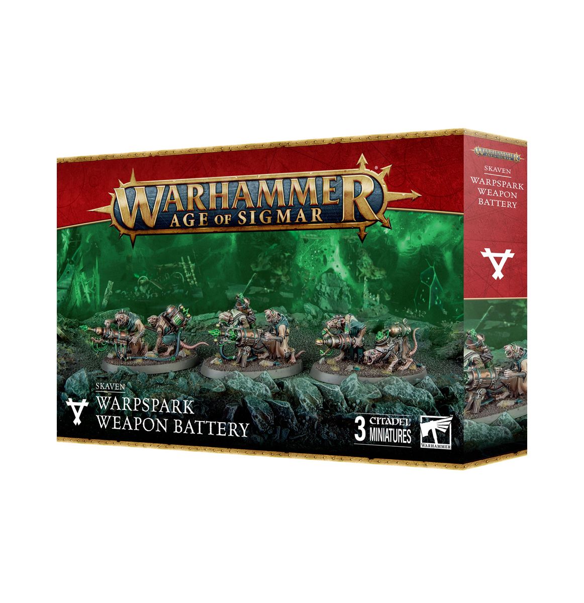 Warhammer Age of Sigmar Warpspark Weapon Battery box with miniatures on a white background