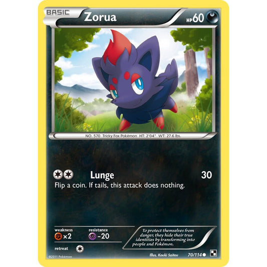Zorua Common 70/114 Pokemon Card Game Black & White