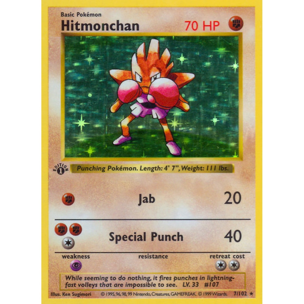 Hitmonchan Holo Rare 7/102 Pokemon Card Game Base Set