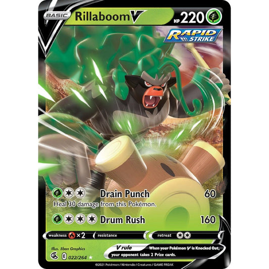 Rillaboom V Holo Rare V 022/264 Pokemon Card Game Fusion Strike