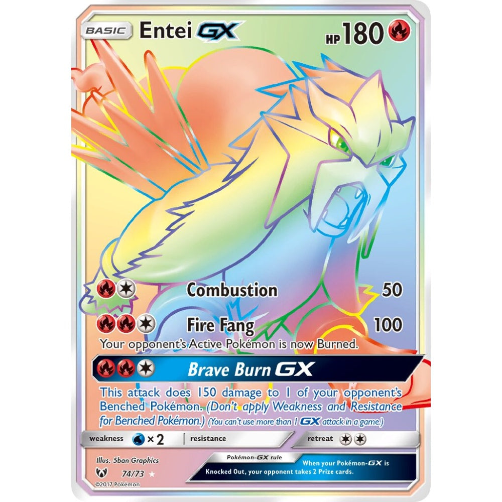 Entei-GX Rare Rainbow 74/73 Pokemon Card Game Shining Legends