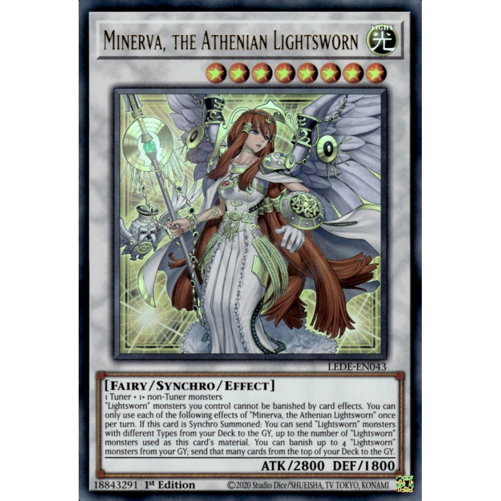 Minerva, the Athenian Lightsworn LEDE-EN043 Ultra Ultra Rare Yu-Gi-Oh Legacy of Destruction in Art