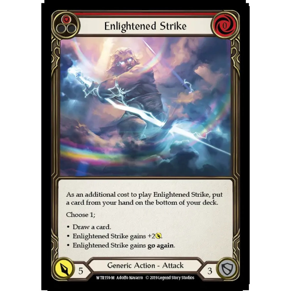 Enlightened Strike WTR159-RF Majestic Flesh & Blood Trading Card Game Welcome to Rathe in Rainbow Foil Art