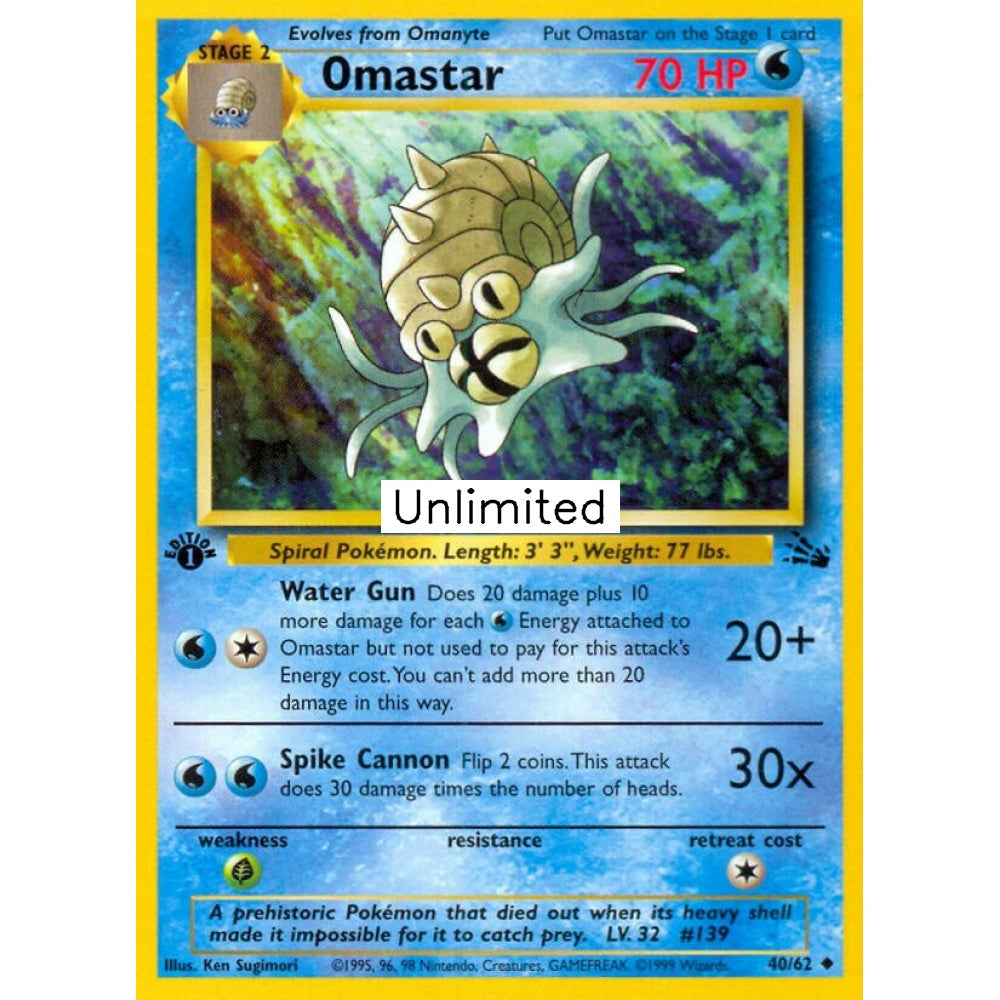 Omastar Uncommon 40/62 Pokemon Card Game Fossil