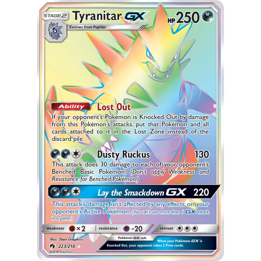 Tyranitar-GX Rare Rainbow 223/214 Pokemon Card Game Lost Thunder