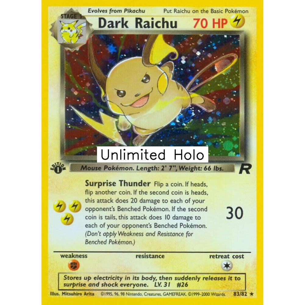 Dark Raichu Rare Secret 83/82 Pokemon Card Game Team Rocket