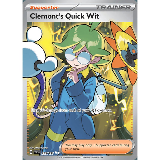 Clemont's Quick Wit Full Art 229/191 Pokemon Card Game Surging Sparks