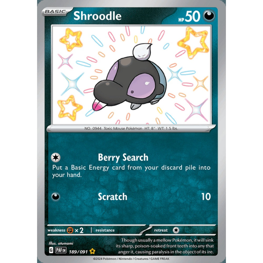 Shroodle Shiny Rare 189/091 Pokemon Card Game Paldean Fates