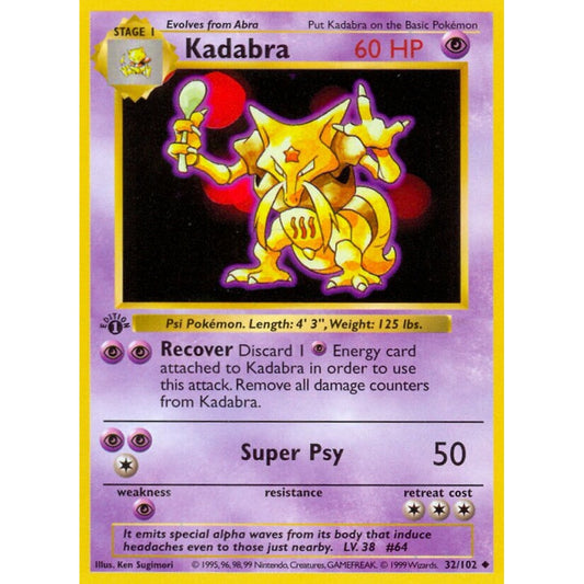 Kadabra Uncommon 32/102 Pokemon Card Game Base Set