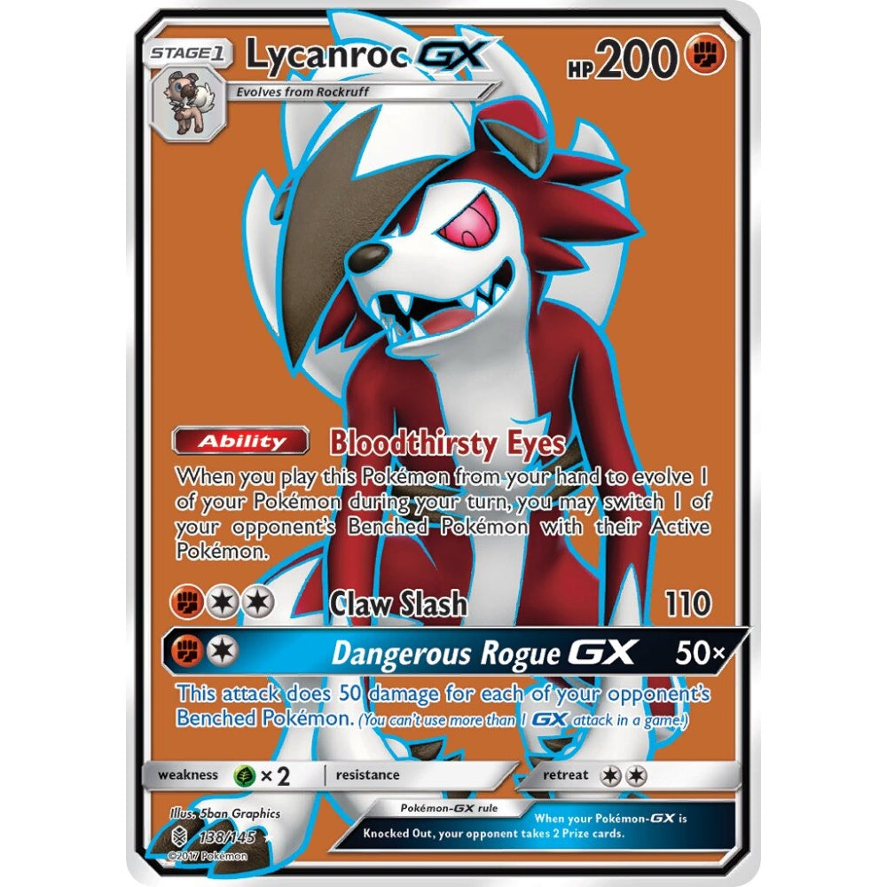Lycanroc-GX Rare Ultra 138/145 Pokemon Card Game Guardians Rising