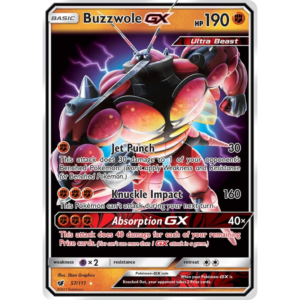 Buzzwole-GX Rare Holo GX 57/111 Pokemon Card Game Crimson Invasion