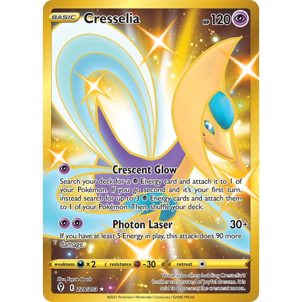 Cresselia Rare Secret 228/203 Pokemon Card Game Evolving Skies