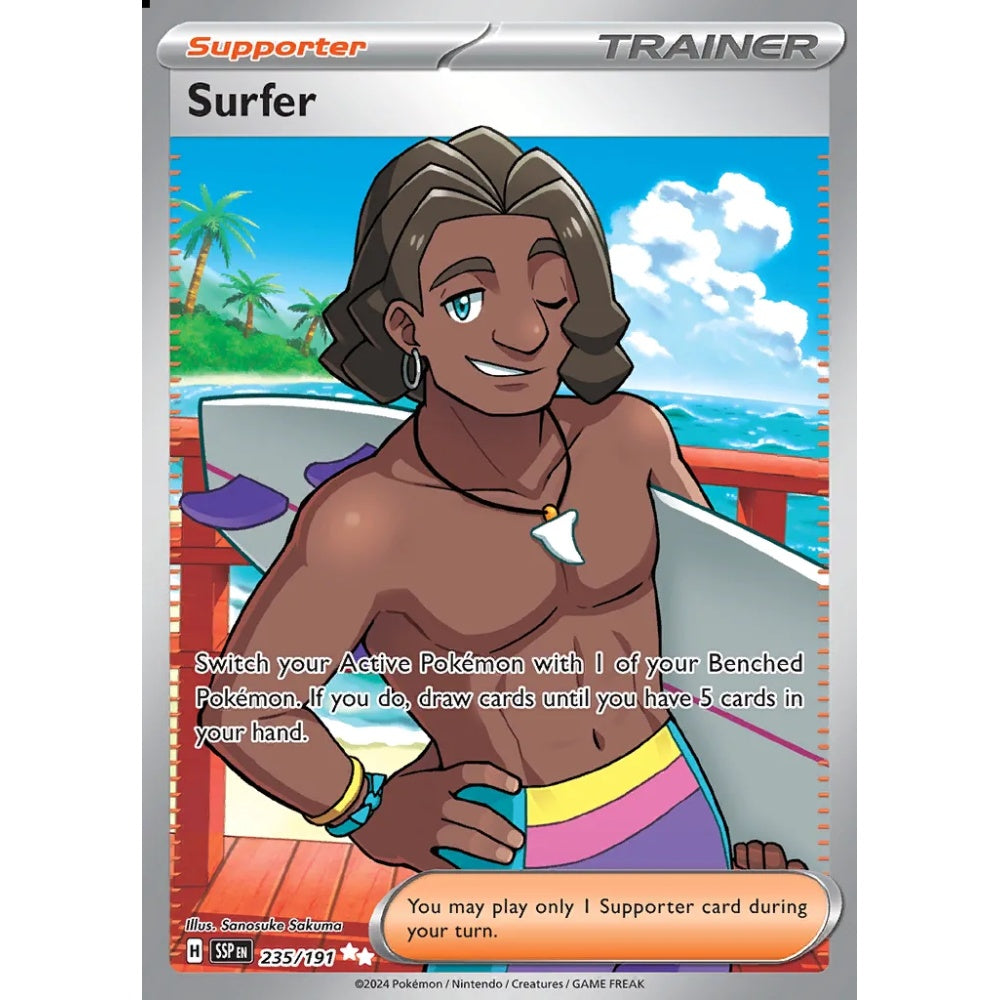Surfer Ultra Rare 235/191 Pokemon Card Game Surging Sparks
