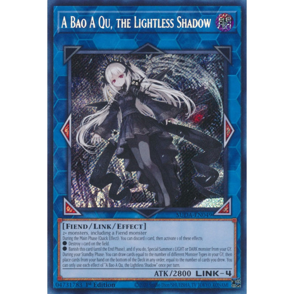 A Bao A Qu, the Lightless Shadow SUDA-EN049 Secret Secret Rare Yu-Gi-Oh Supreme Darkness in Art