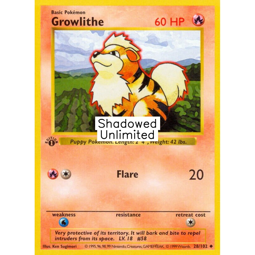 Growlithe Uncommon 28/102 Pokemon Card Game Base Set