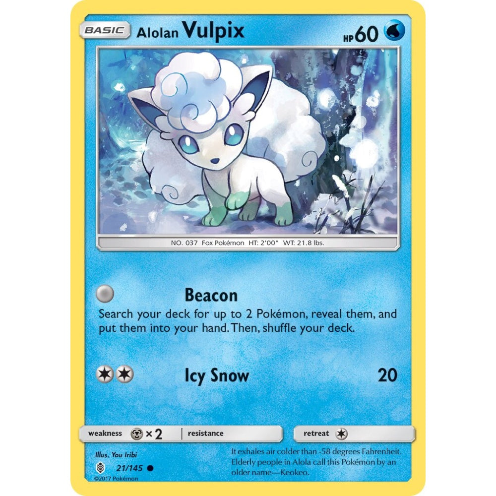 Alolan Vulpix Common 21/145 Pokemon Card Game Guardians Rising