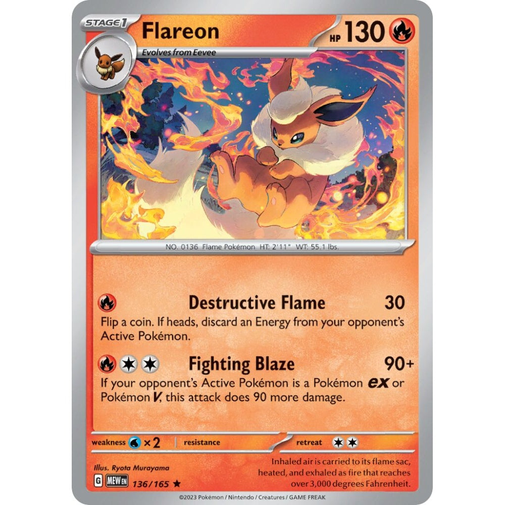 Flareon Rare 136/165 Pokemon Card Game Pokémon 151