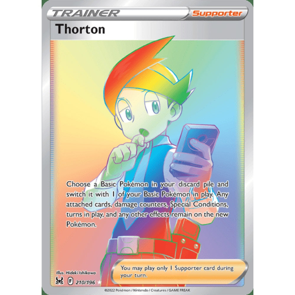Thorton Rainbow Rare 210/196 Pokemon Card Game Lost Origins