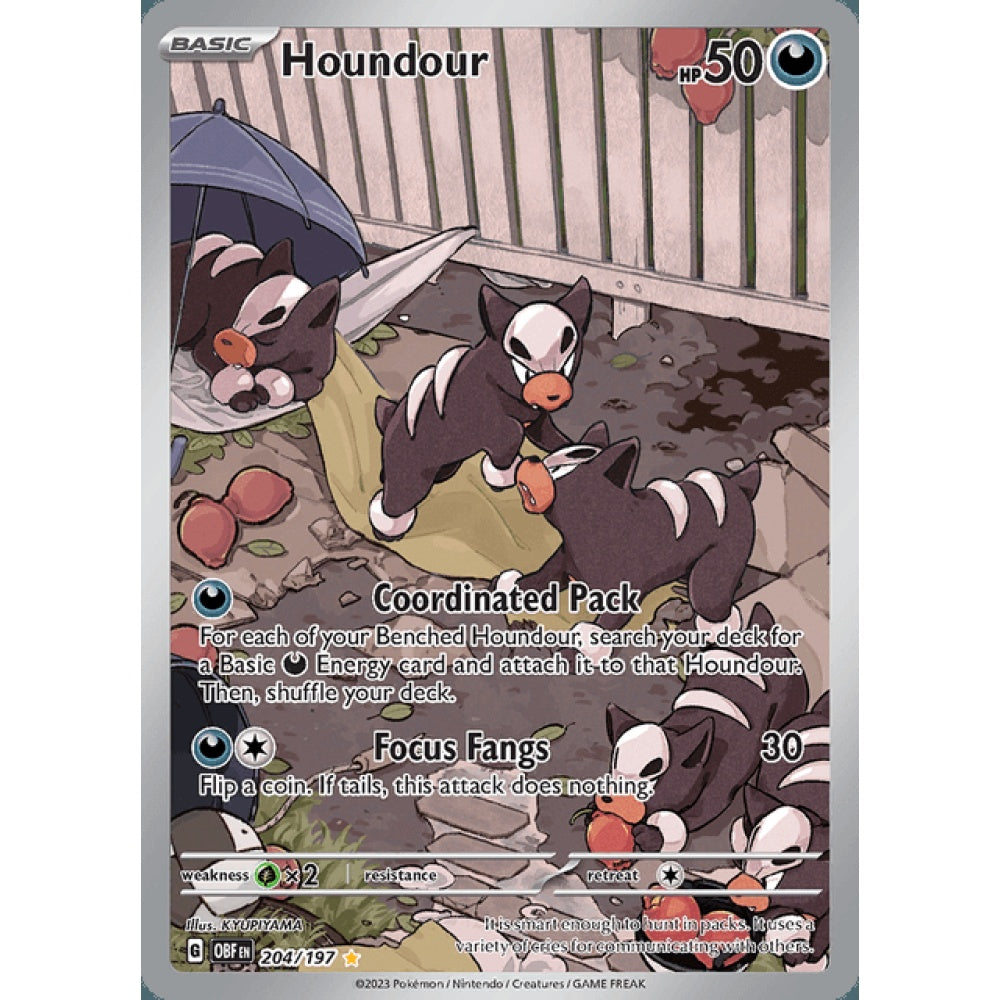 Houndour Illustration Rare 204/197 Pokemon Card Game Obsidian Flames