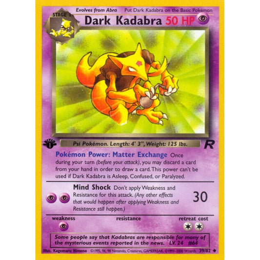 Dark Kadabra Uncommon 39/82 Pokemon Card Game Team Rocket