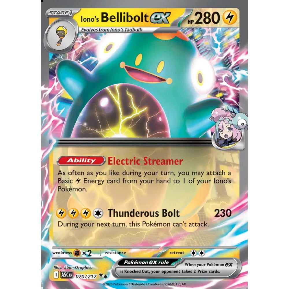 Iono's Bellibolt ex Double Rare 070/217 Pokemon Card Game Ascended Heroes