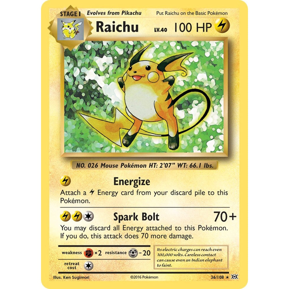 Raichu Rare Holo 36/108 Pokemon Card Game Evolutions