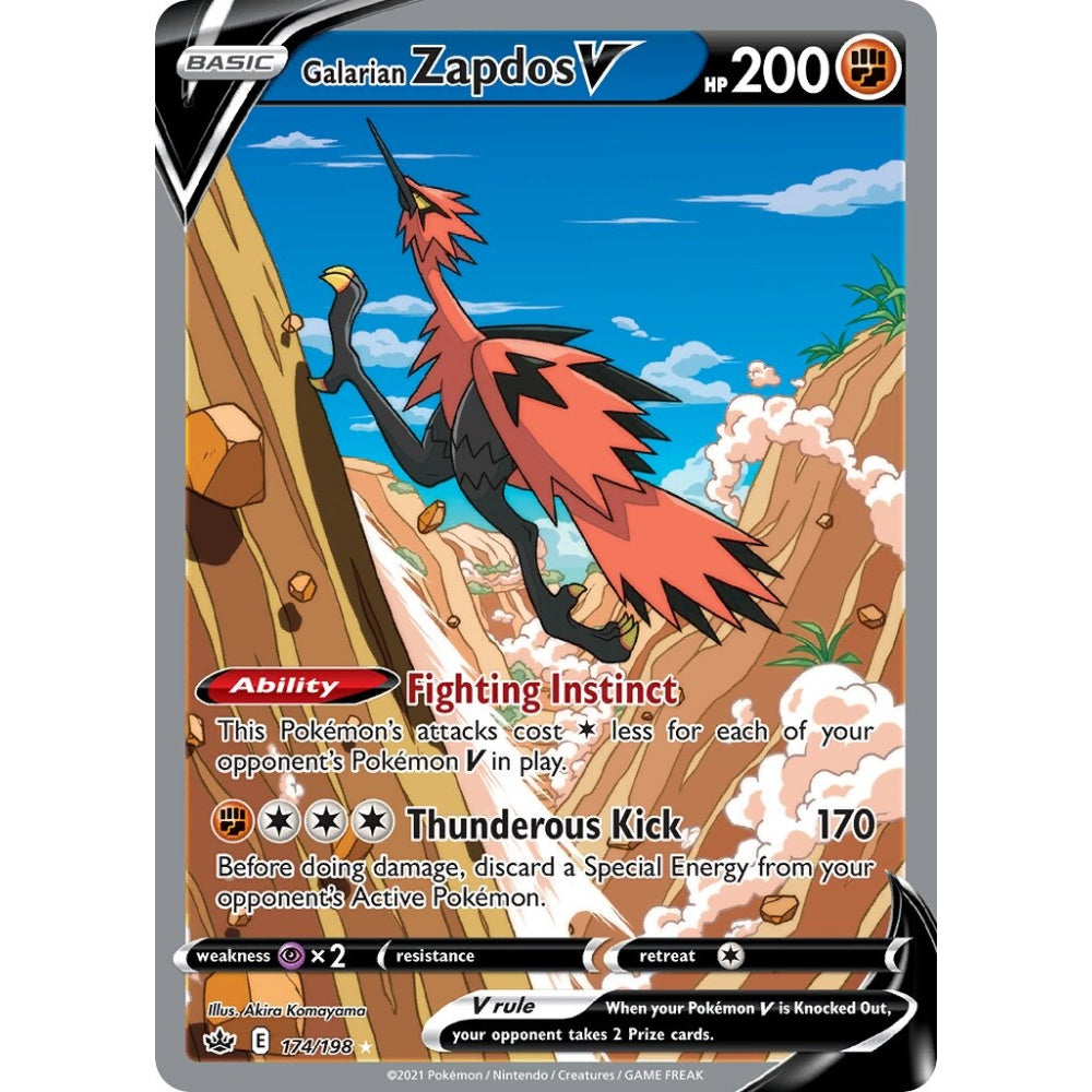 Galarian Zapdos V Rare Ultra 174/198 Pokemon Card Game Chilling Reign
