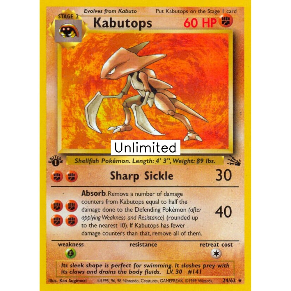 Kabutops Rare 24/62 Pokemon Card Game Fossil