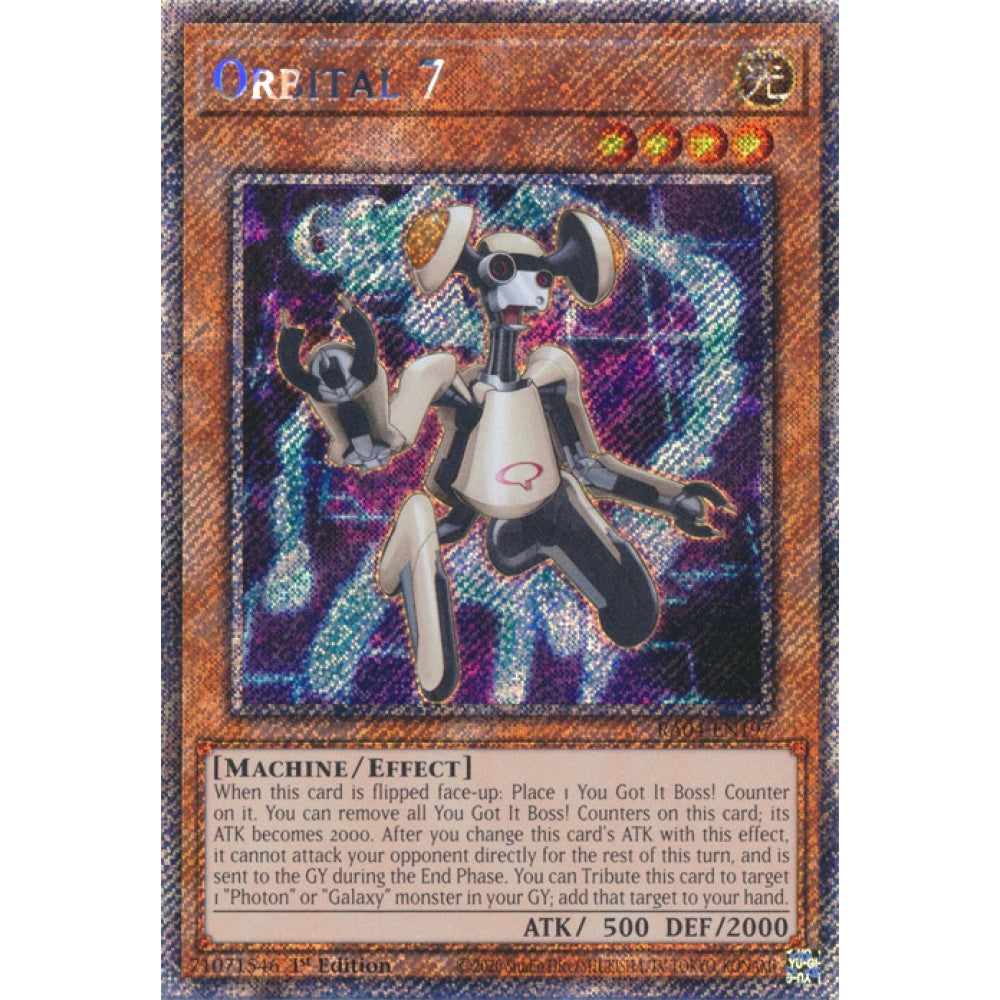 Orbital 7 RA04-EN197 Platinum Platinum Secret Rare Yu-Gi-Oh Quarter Century Stampede in Art