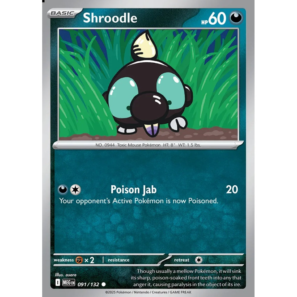 Shroodle Common 091/132 Pokemon Card Game Mega Evolution
