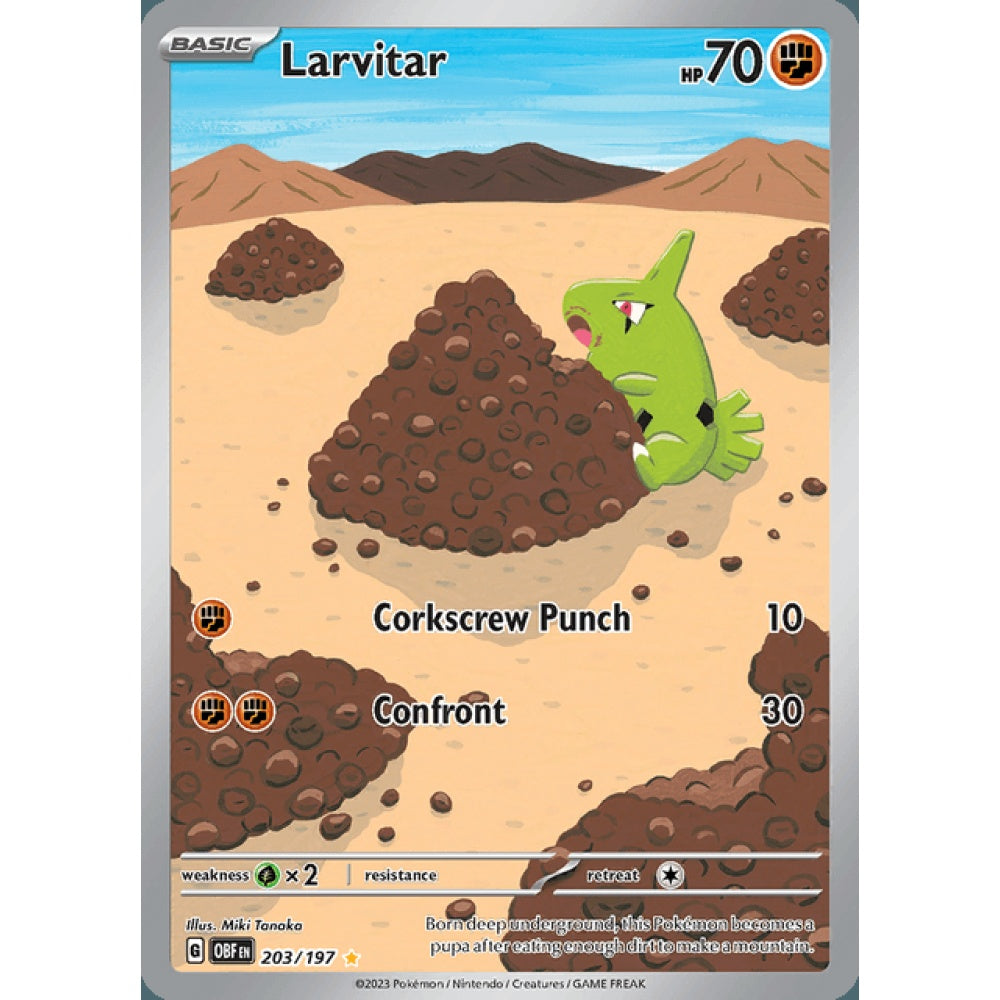 Larvitar Illustration Rare 203/197 Pokemon Card Game Obsidian Flames