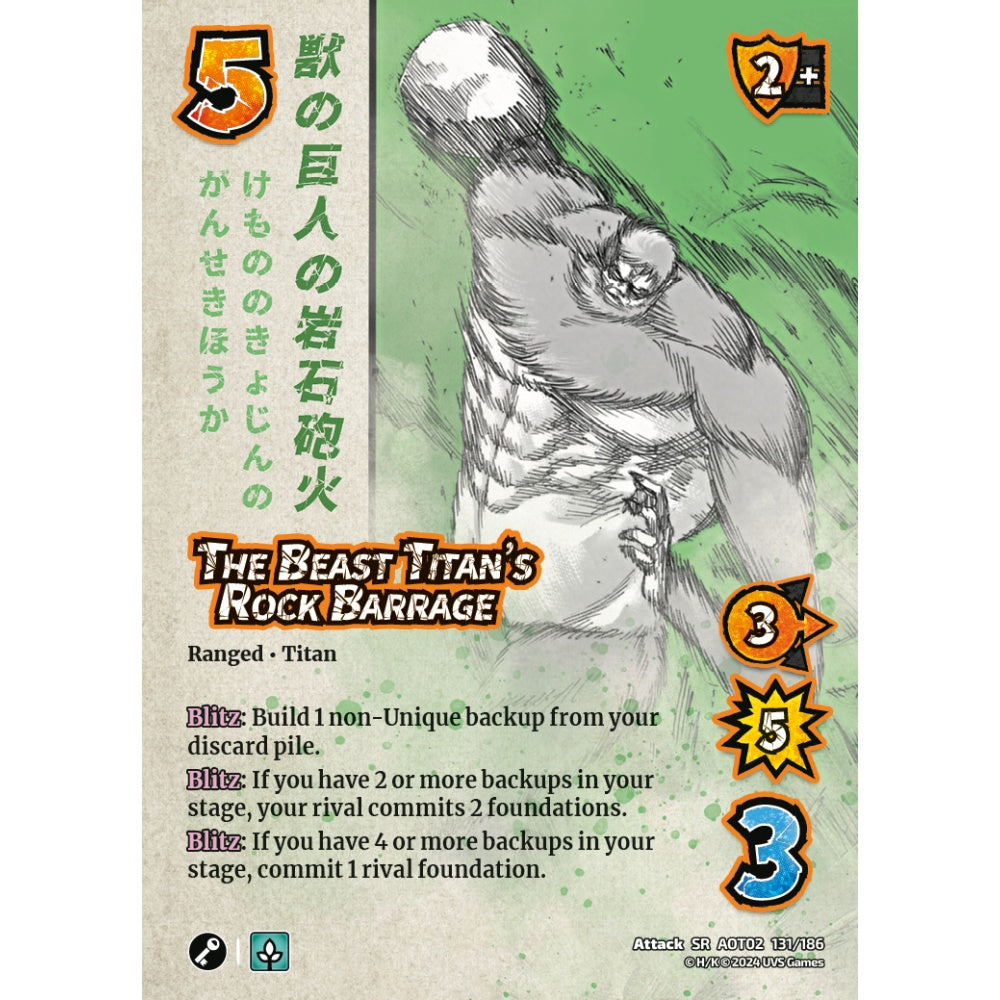 The Beast Titan's Rock Barrage, 131/186, AOT02, Universus, Attack on Titan: Origins of Power, Attack, SR