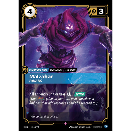 Malzahar, Fanatic OGN-113/298 Riftbound Card Game Origins Rare