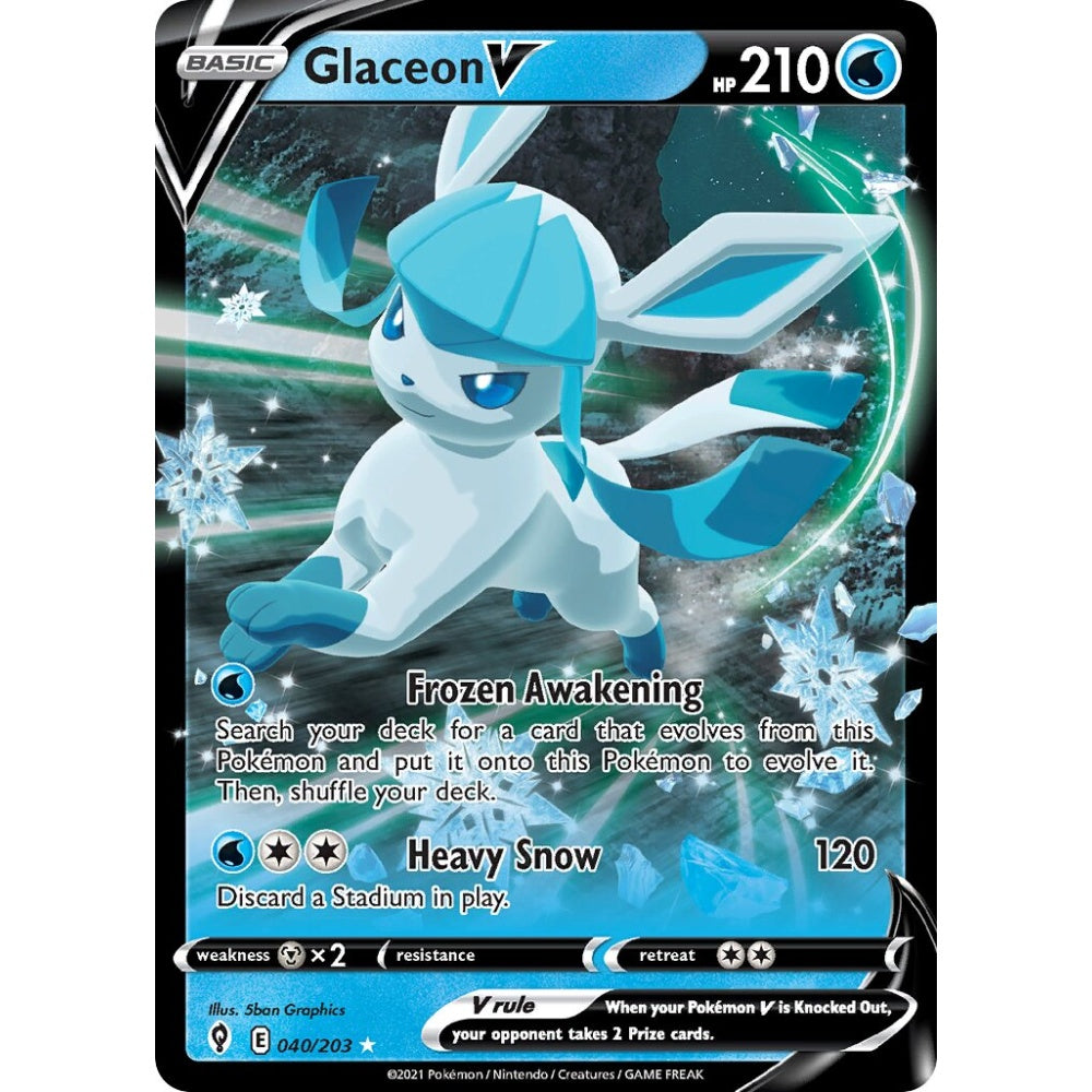 Glaceon V Holo Rare V 040/203 Pokemon Card Game Evolving Skies