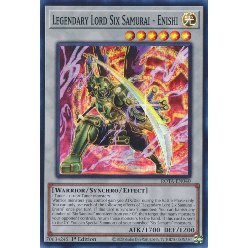 Legendary Lord Six Samurai - Enishi ROTA-EN040 Super Super Rare Yu-Gi-Oh Rage of the Abyss in Art